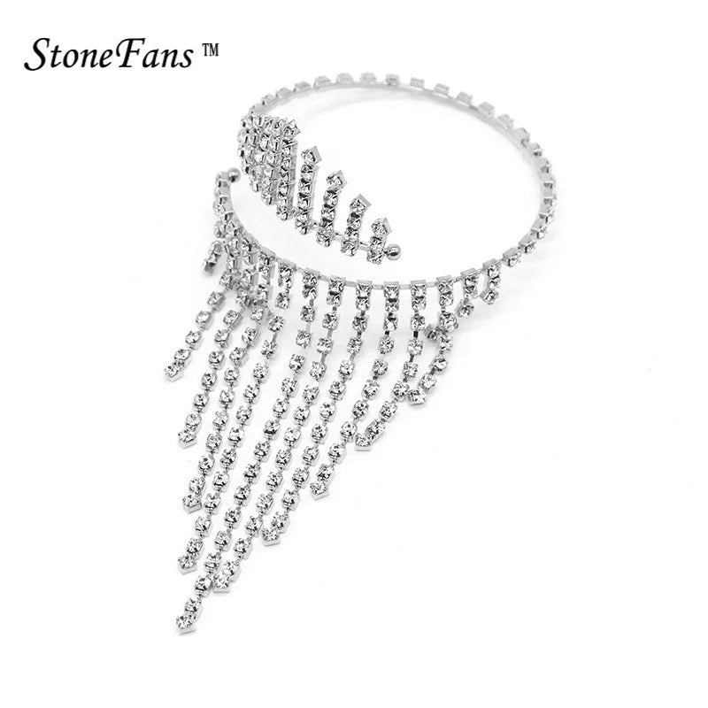 StoneFans Charm Mujer Pulseira Masculina Spiral Bridal Party Rhinestone Upper Stretch Arm Bracelet Bangle For Women Wedding Gft
