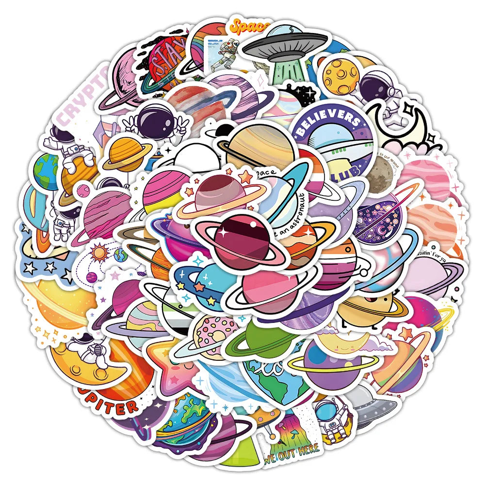 10/100Pcs Cute Stickers Pack Kawaii Space Planet Aesthetic Stationery Supplies Office School Scrapbooking Supplies Korean Paper