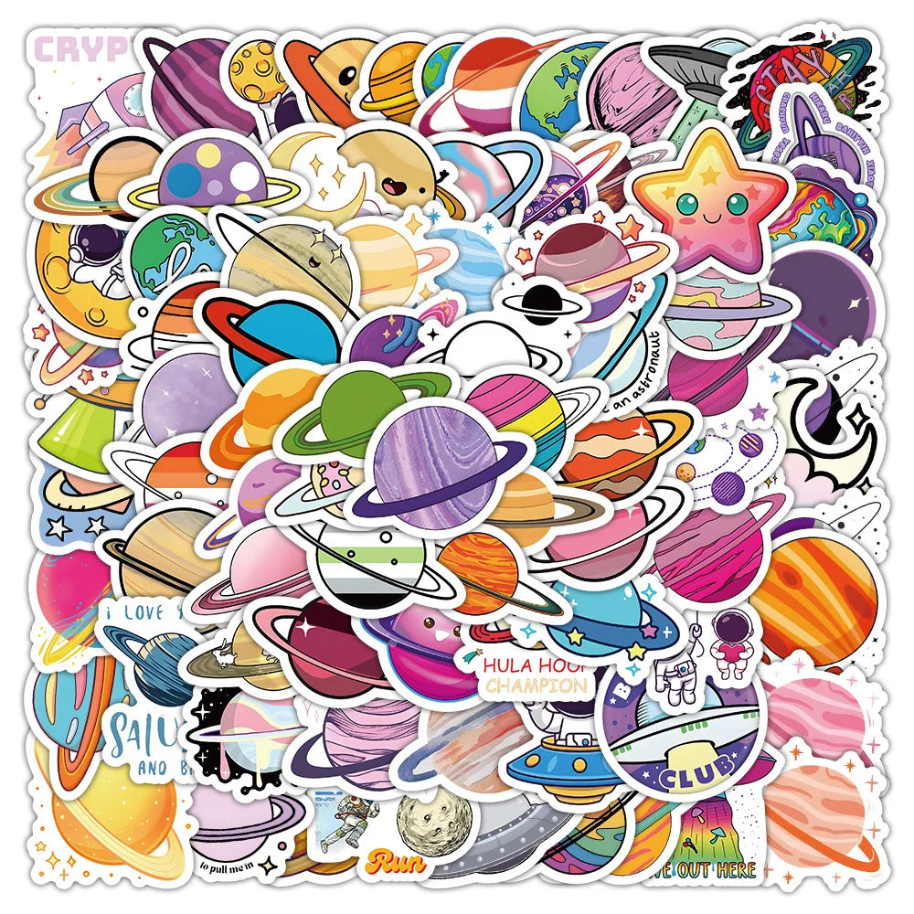 10/100Pcs Cute Stickers Pack Kawaii Space Planet Aesthetic Stationery Supplies Office School Scrapbooking Supplies Korean Paper