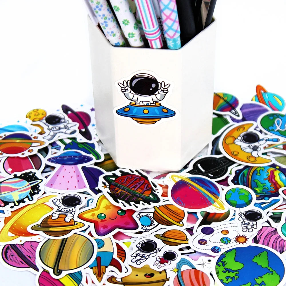 10/100Pcs Cute Stickers Pack Kawaii Space Planet Aesthetic Stationery Supplies Office School Scrapbooking Supplies Korean Paper