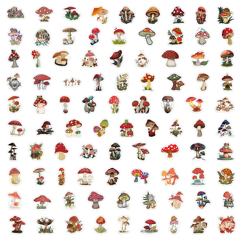 10/50/100pcs Kawaii Mushroom Stickers Toys Cute Cartoon Decals For Kids DIY Laptop Scrapbook Stationery Fridge Funny Sticker