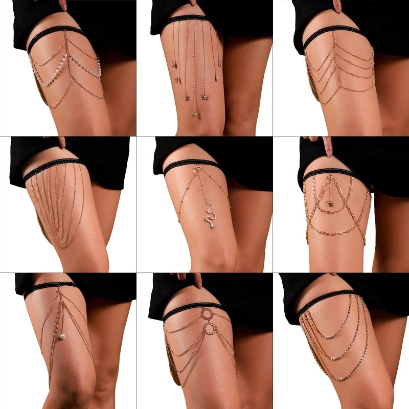 Shinning Boho Style Multi Layer Leg Harness Chain Gothic Thigh Chain for Bikini Dropshipping