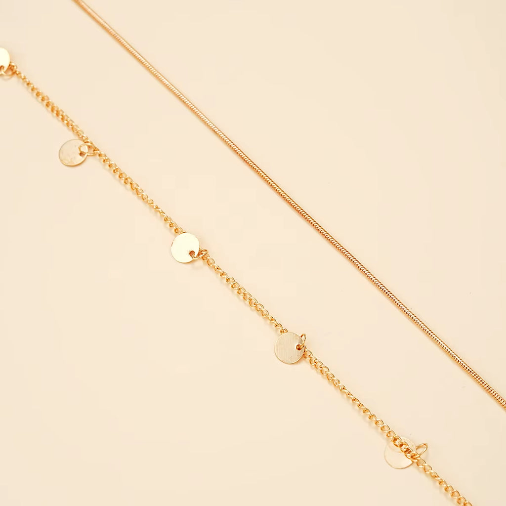 2Pcs round Coin Shape Tassel Pendant Thin Waist Chain Simple Boho Double Layers Body Chain Summer Beach Jewelry Gifts 2024 New