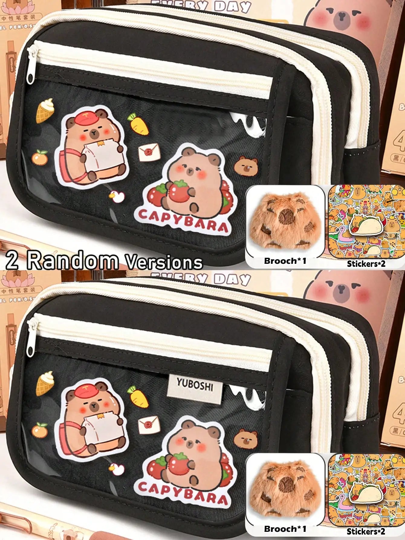 Kawaii Transparent Pencil Bag Large Capacity Korean School Organizer with 5 Compartments Waterproof Cosmetic Storage for Teens