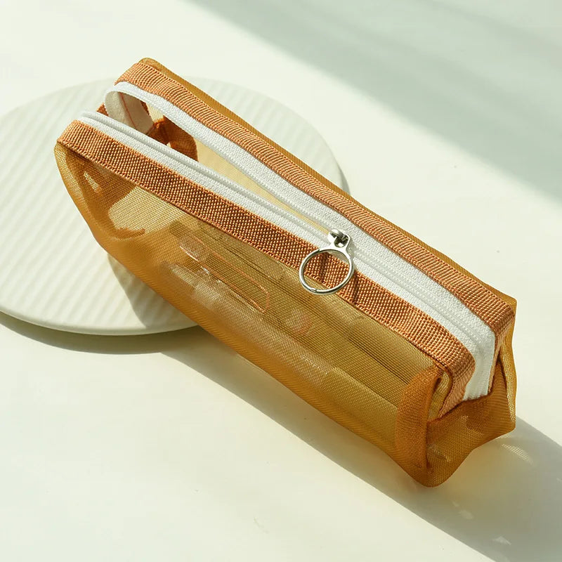 Korean Fresh Color Transparent Pencil Bags Kids Zipper Pen Pouch Stationery Organizer School Supplies Women Portable Makeup Bag