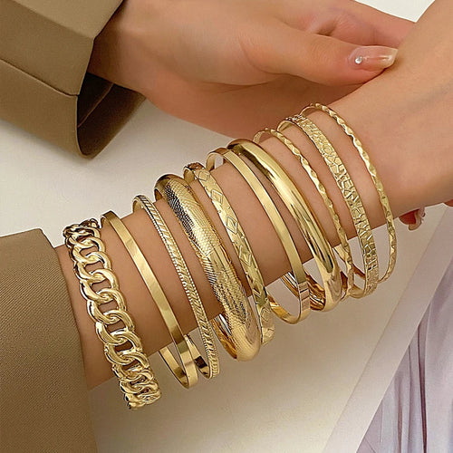 10 Pcs Punk Trendy Multilayer Bracelets Set for Women Elegant Delicate Twist Sparkling Adjustable Bangles Jewelry Couples Gifts