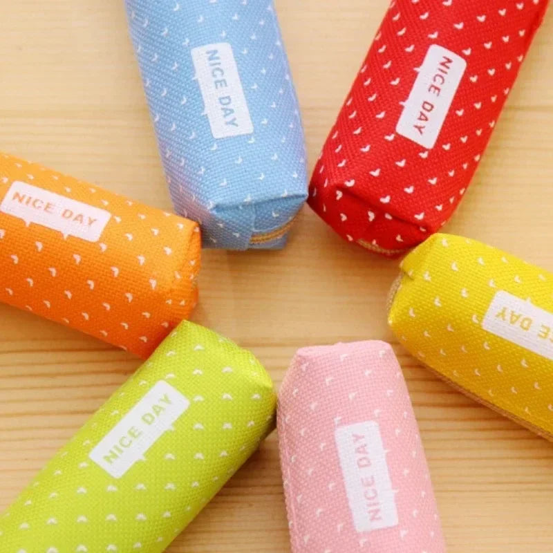 1Pc Korean Cute Stripe Polka Dot Candy Color Pencil Bag Portable Student Stationery Pencil Pouch Girls Back to School Supplies