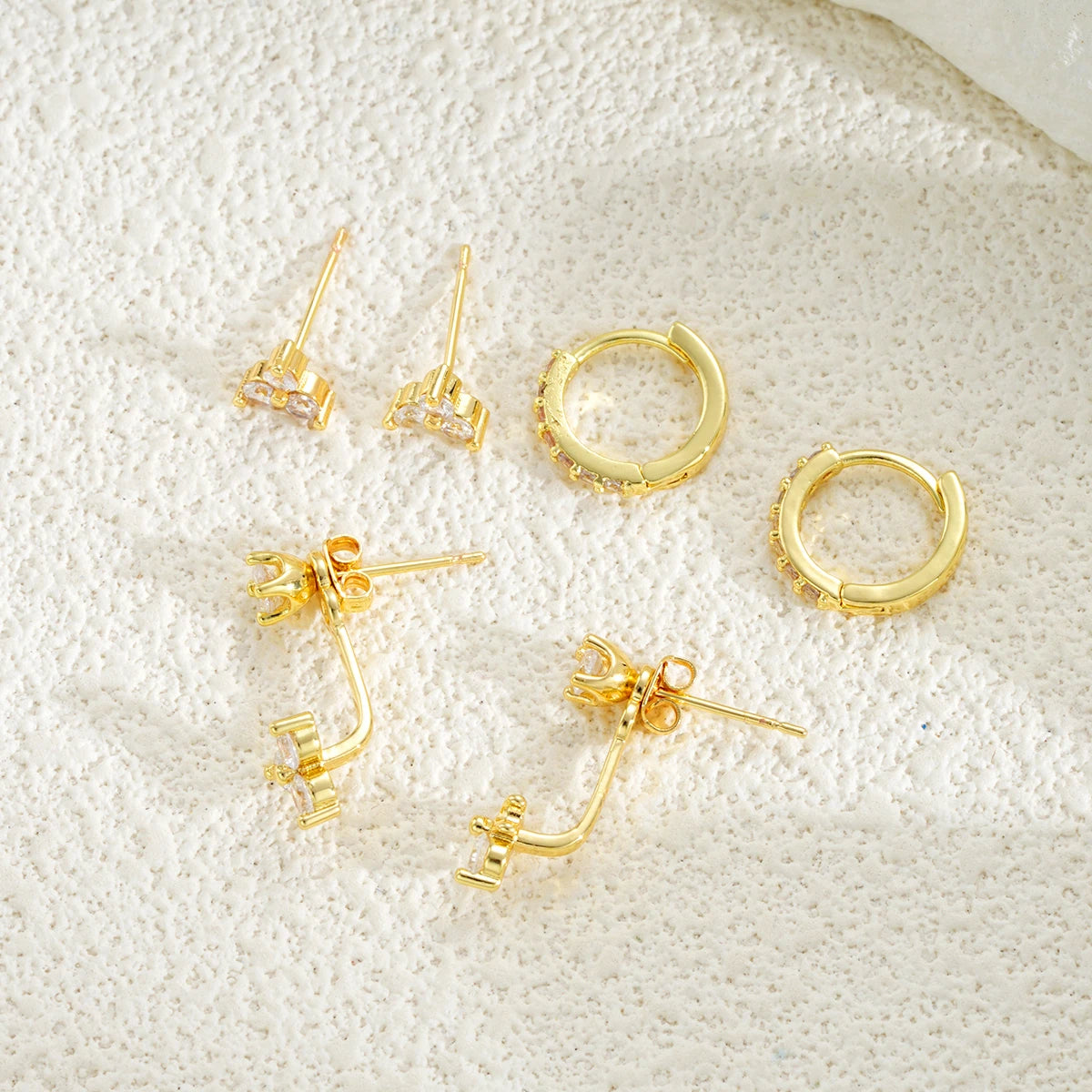 6Pcs/Set Geometric Irregular Zircon Hoop Earrings for Women Gold Silver Color Floral Stud Earring Set Fashion Jewelry Party Gift