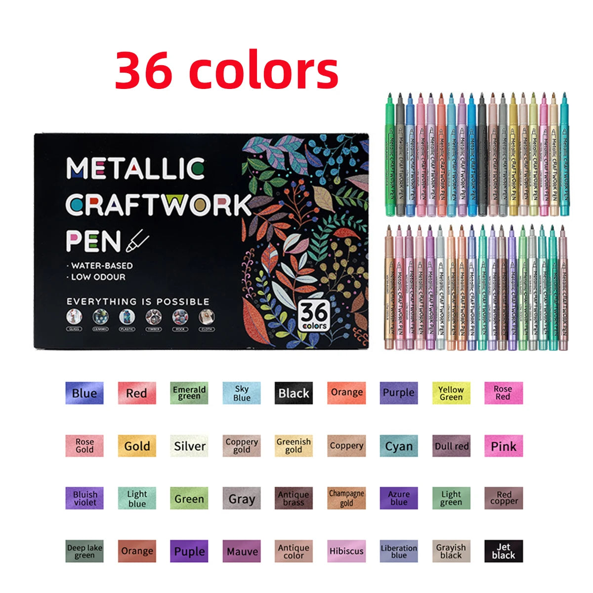 Metallic Markers Pens12/24/36 Colors Art Painting Pen for Wood Canvas Stone Rock Painting Glass Ceramic Surfaces DIY Crafts