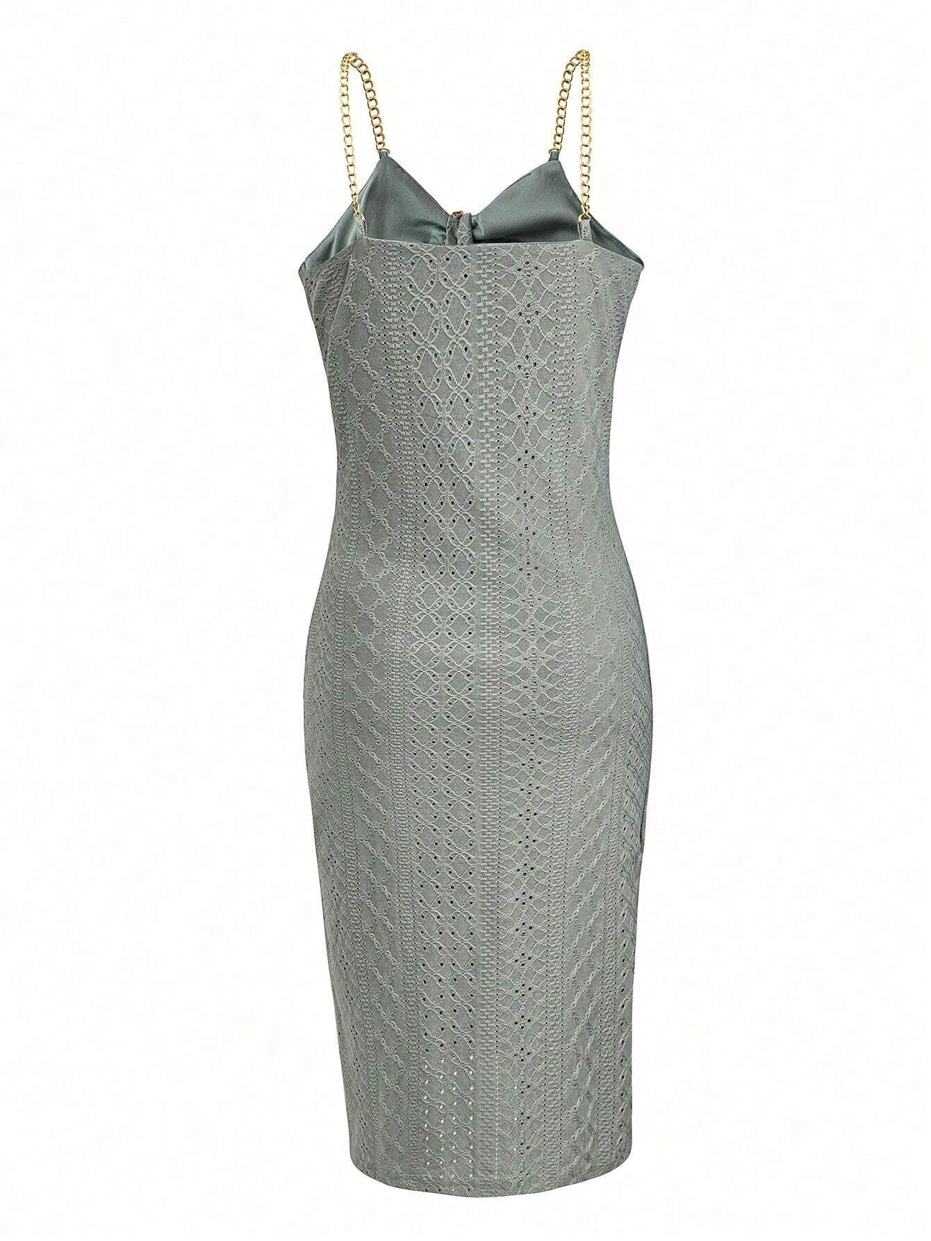 EMERY ROSE Women Fashion Solid Color Diamond Grid Pattern Printed Hollow Out Cami Dress