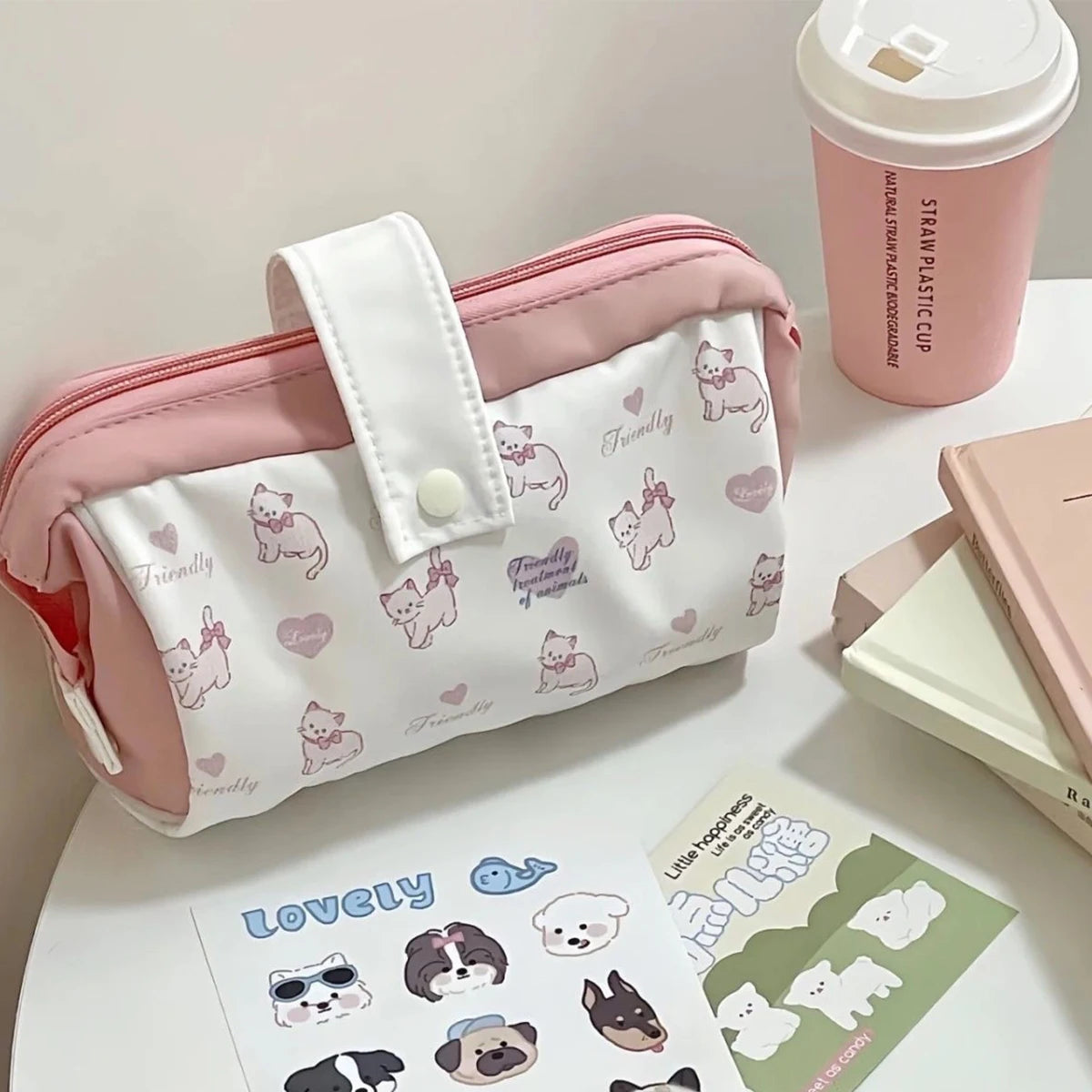 Multilayer Cute Dog Print Modular Pencil Case Ins Style Large Capacity Eco-Friendly Student Stationery Organizer & Makeup Bag