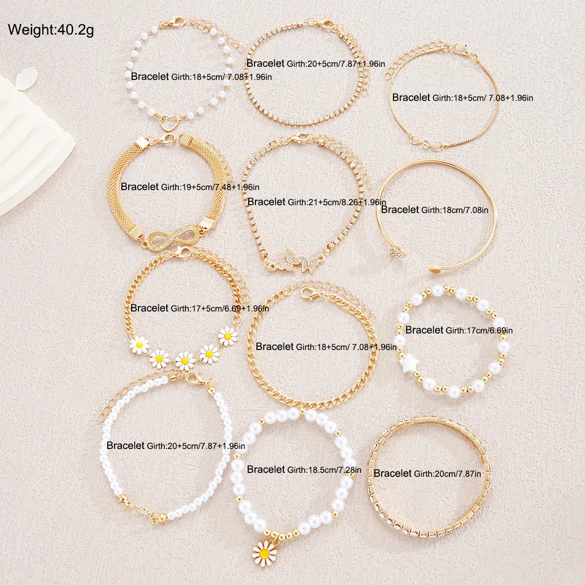 12PCS Boho Infinity Symbol Daisy Flower Bracelets for Women Retro Gold Color Heart Butterfly Crystal Bracelets Set Party Jewelry