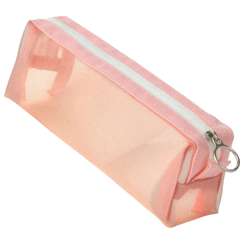Korean Fresh Color Transparent Pencil Bags Kids Zipper Pen Pouch Stationery Organizer School Supplies Women Portable Makeup Bag