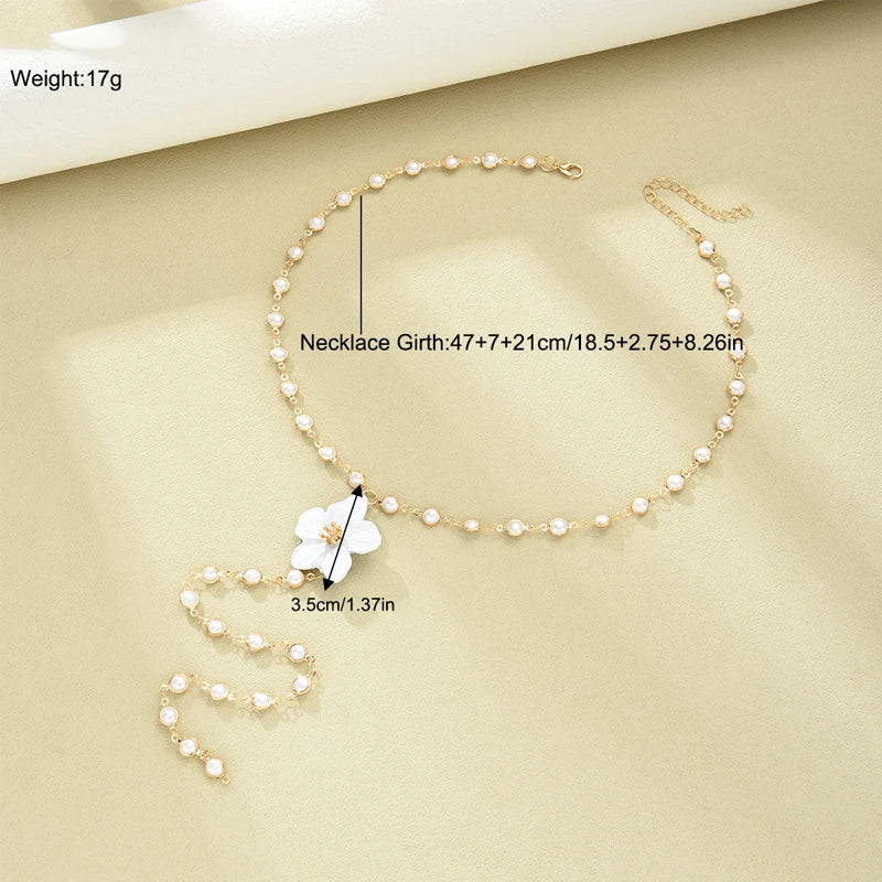 Elegant Women‘S Long Tassel Pearl Flower Necklace Fashion Gold White Color Pendants Necklace Beach Party Jewelry Accessories New