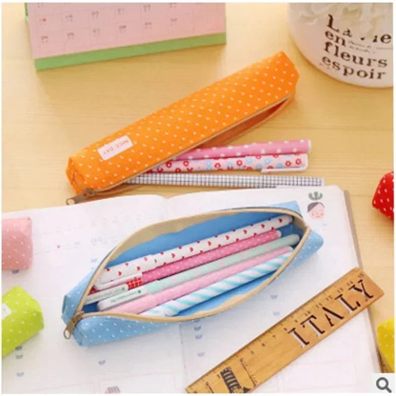 1Pc Korean Cute Stripe Polka Dot Candy Color Pencil Bag Portable Student Stationery Pencil Pouch Girls Back to School Supplies