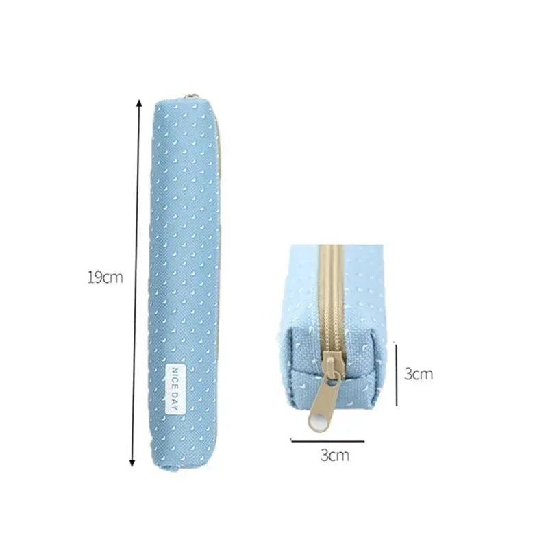 1Pc Korean Cute Stripe Polka Dot Candy Color Pencil Bag Portable Student Stationery Pencil Pouch Girls Back to School Supplies