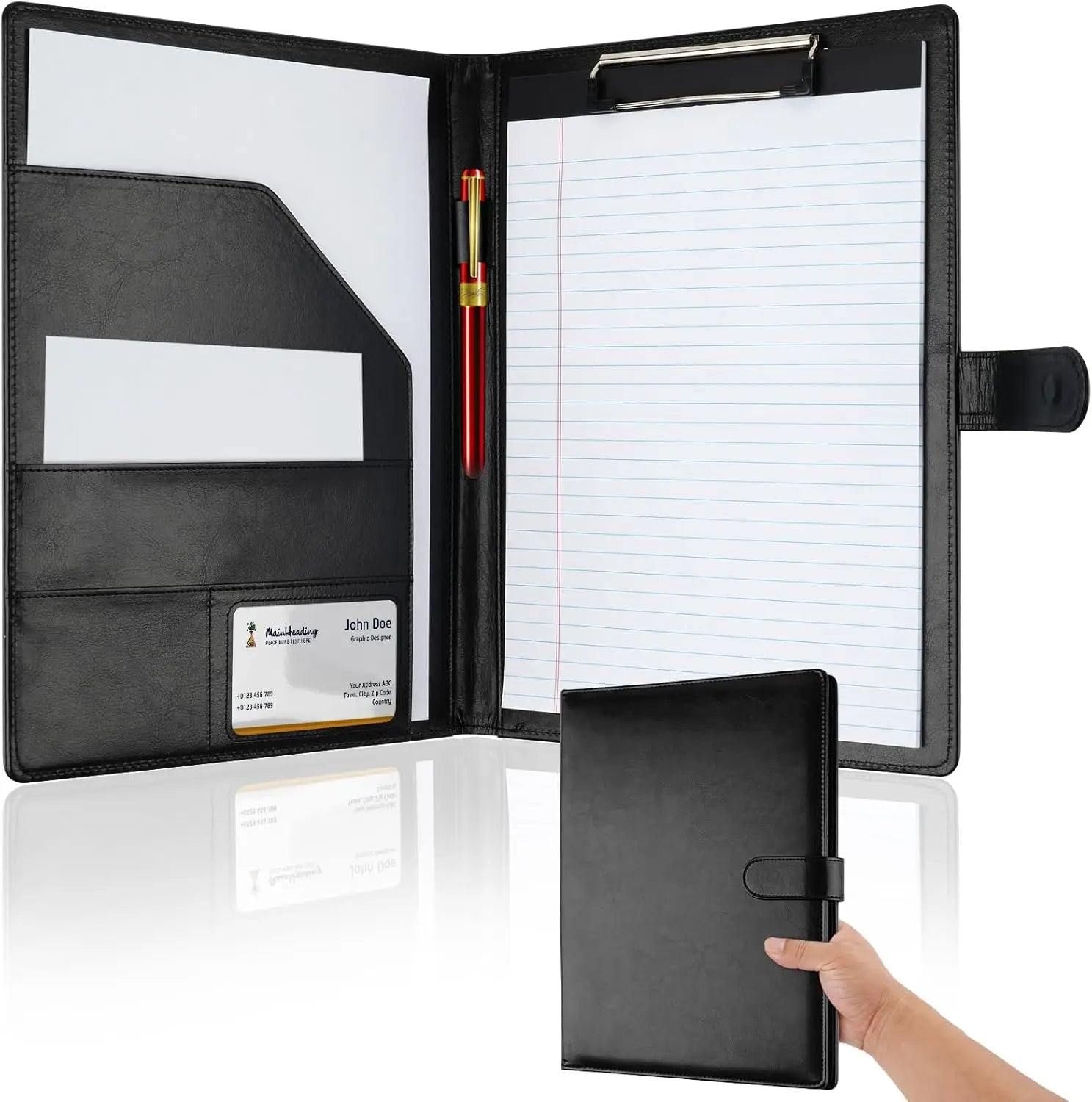 New A4 Letter Size Professional Padfolio with Clipboard, Faux Leather Portfolio Folder Binder, for Business Office Conference