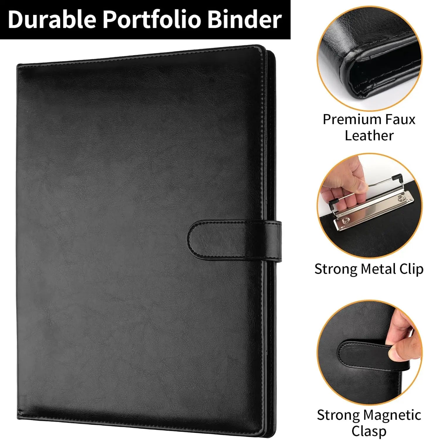 New A4 Letter Size Professional Padfolio with Clipboard, Faux Leather Portfolio Folder Binder, for Business Office Conference