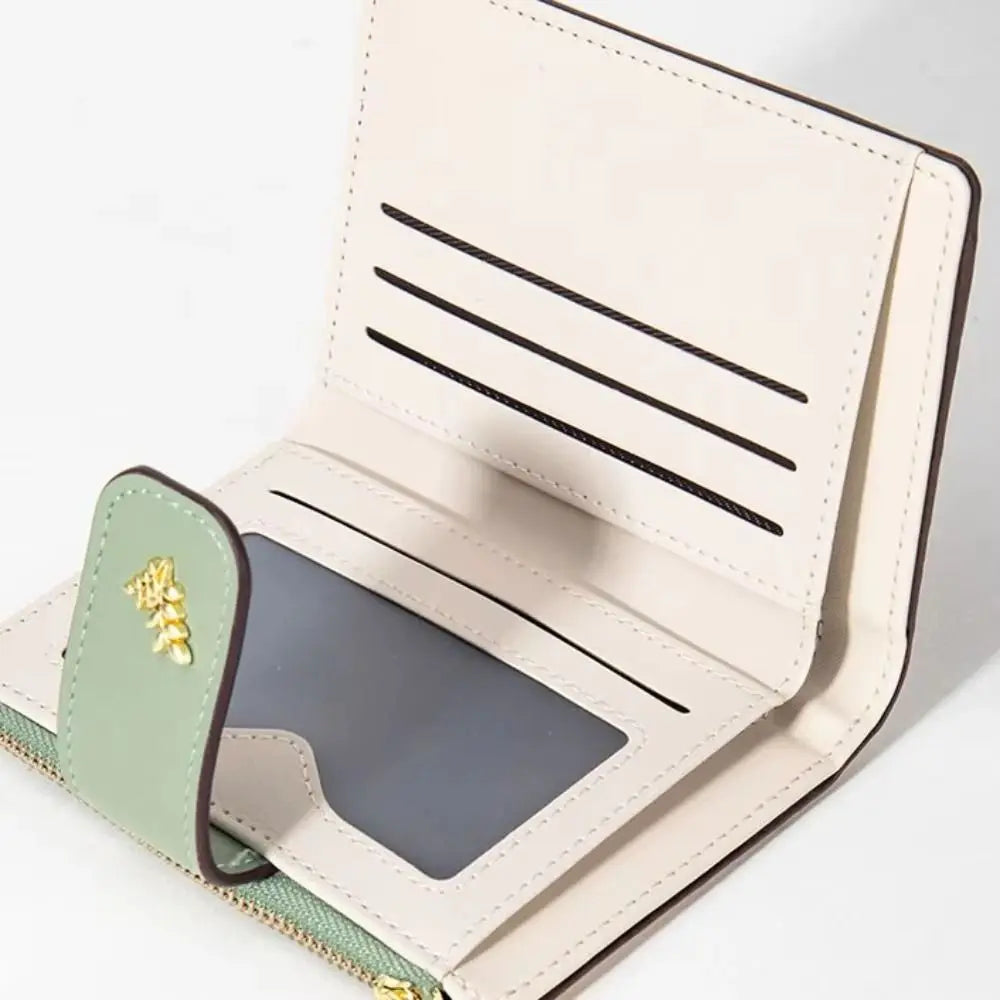 Slim PU Leather Short Wallet INS Multi-Cards Zipper Coin Purse Hasp Small Flowers Card Bag Wallet Zipper Hasp for Women Girl