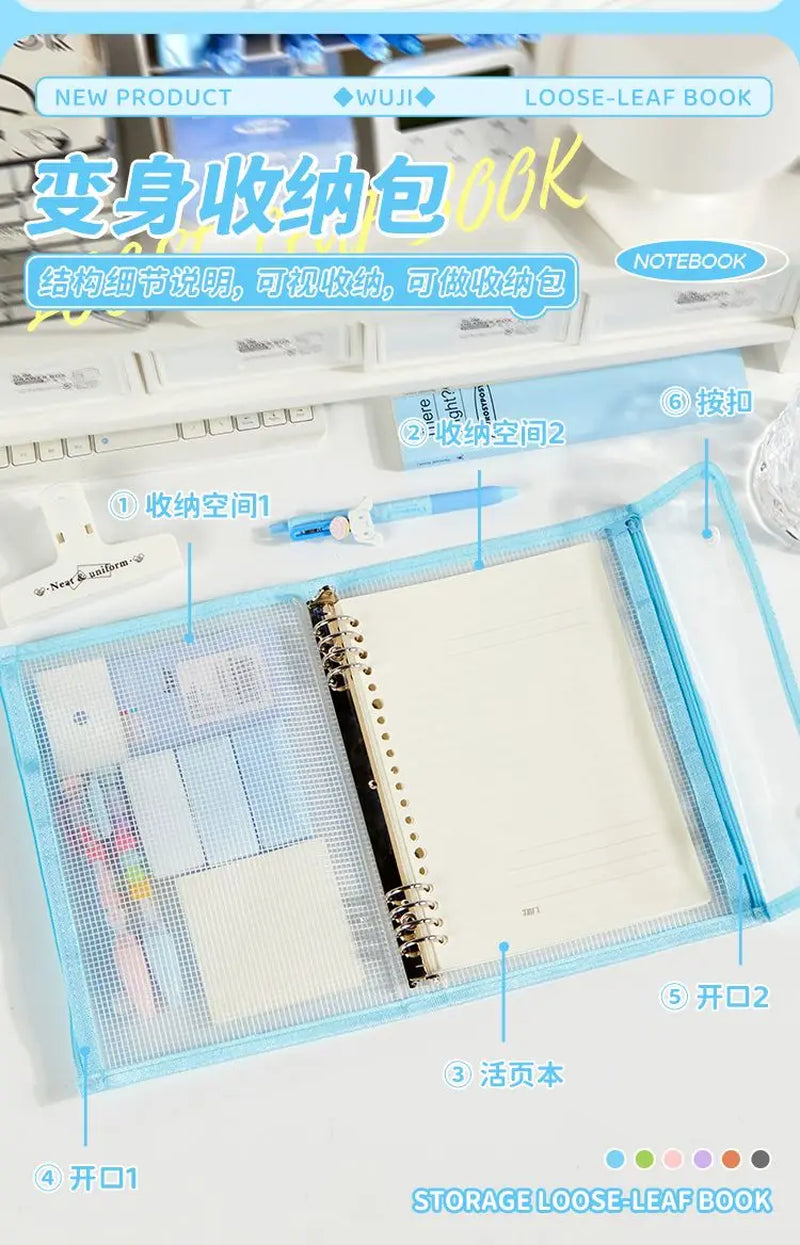 NEWEST Versatile A5 Waterproof Storage Writing Binder Cover with 8 Ring Binder,Clear PVC Refillable Notebook School Office