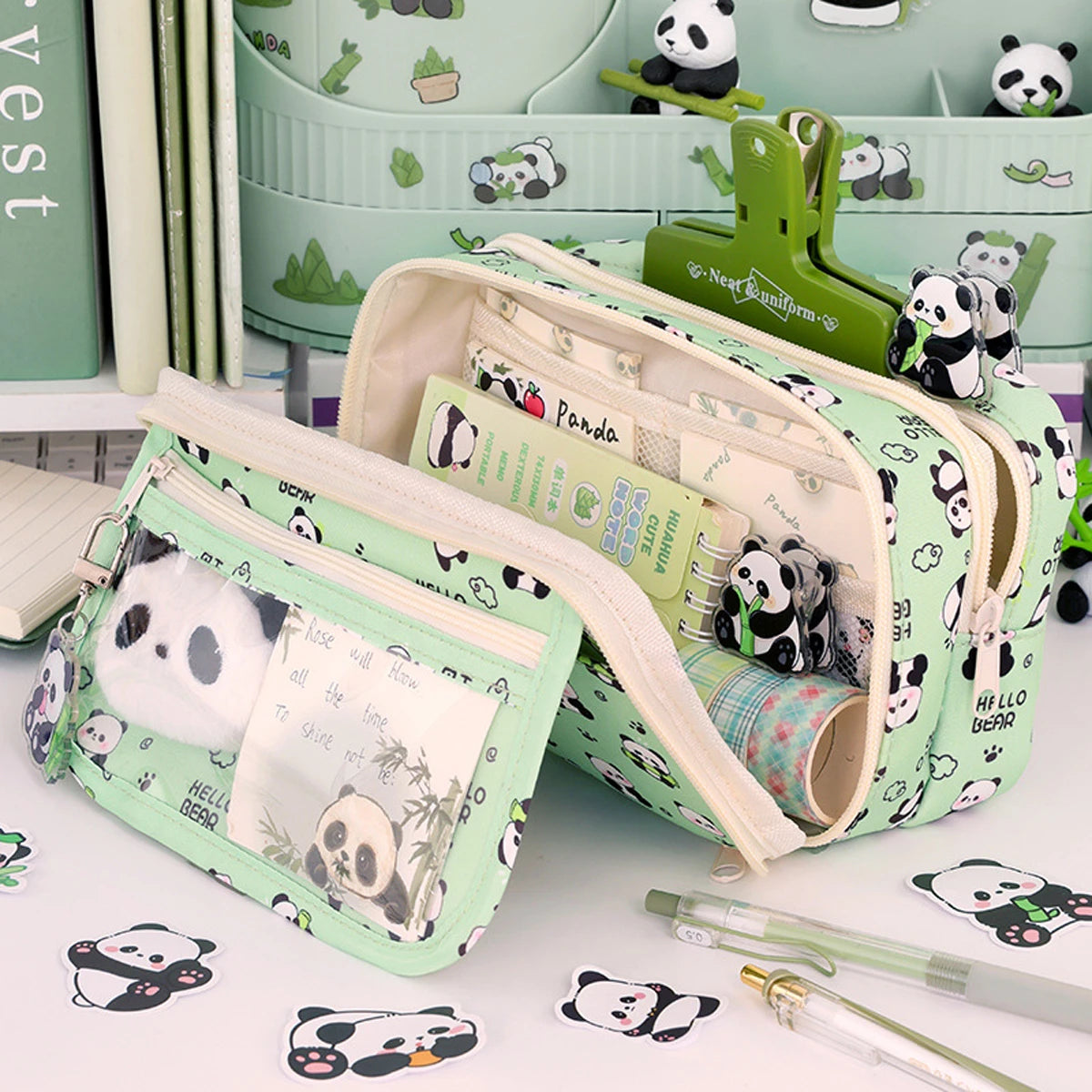 Kawaii Transparent Pencil Bag Large Capacity Korean School Organizer with 5 Compartments Waterproof Cosmetic Storage for Teens