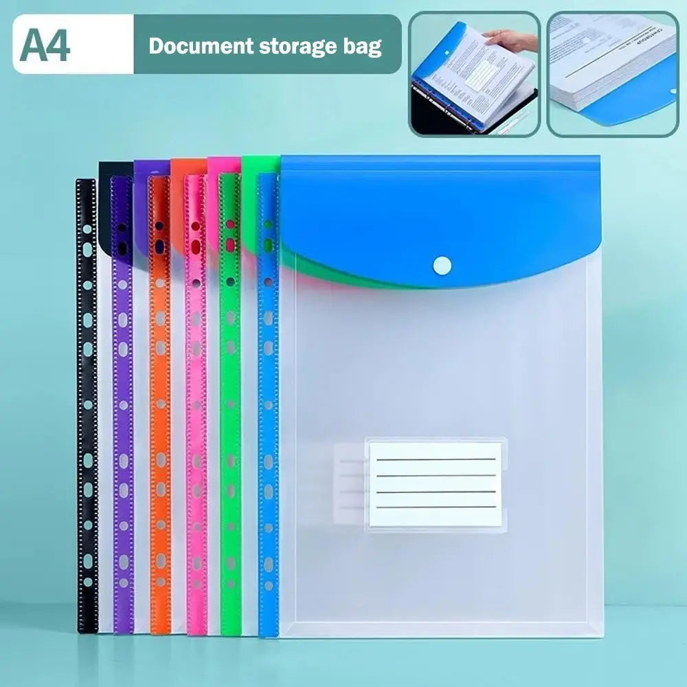 A4 High-Capacity Loose Leaf File Bags with 11-Hole Binder Rings Expandable Buckles & Label Slots for School Office Supplies