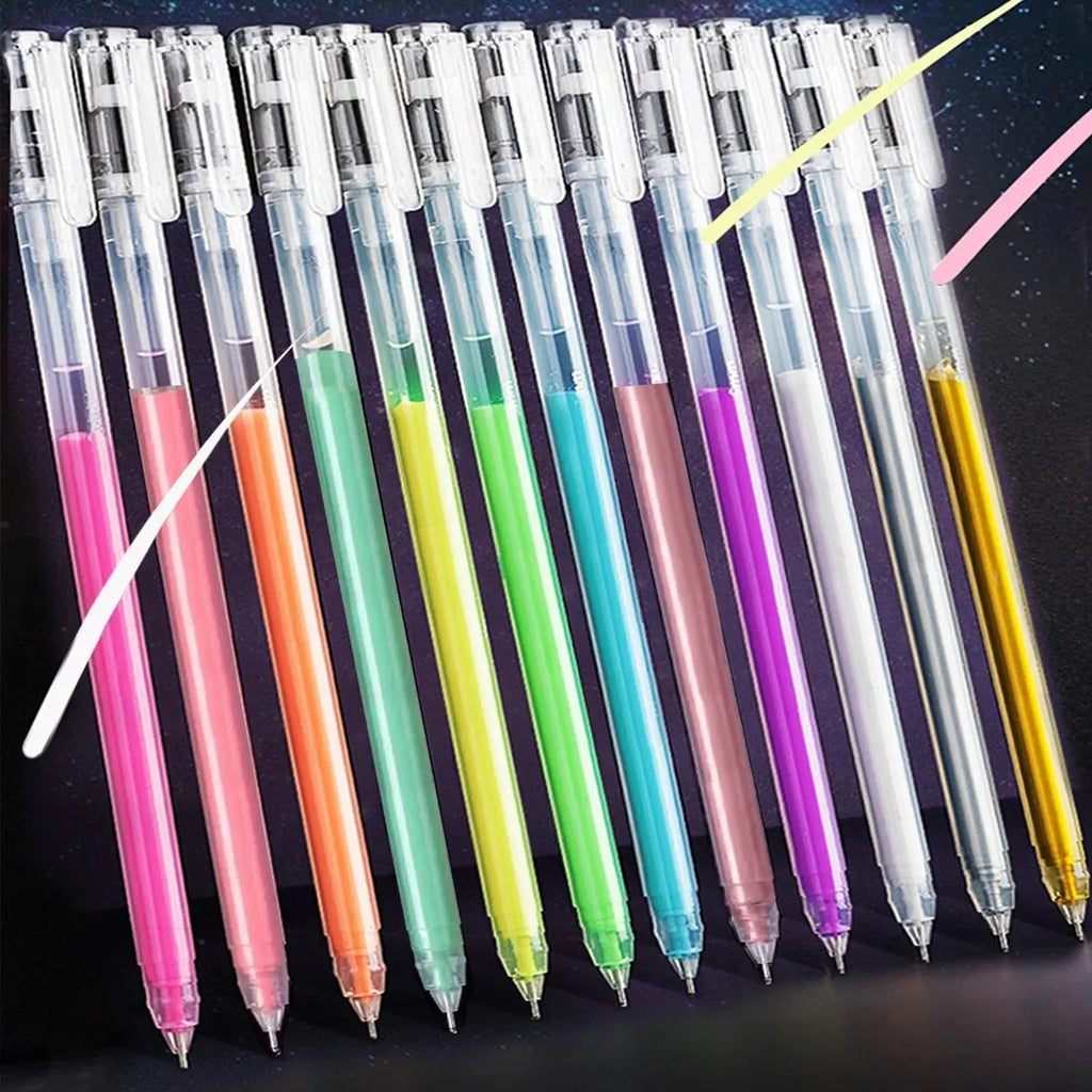 12 Color Large Capacity Needle Highlighter Fine Tip 0.5Mm Gel Pen Drawing DIY Black Cardstock Drawing Marking Diary Doodling