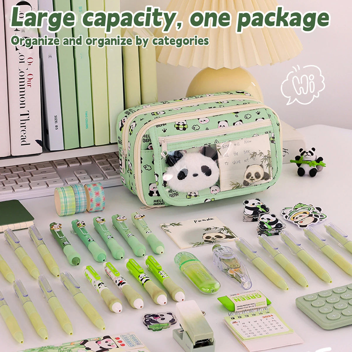 Kawaii Transparent Pencil Bag Large Capacity Korean School Organizer with 5 Compartments Waterproof Cosmetic Storage for Teens