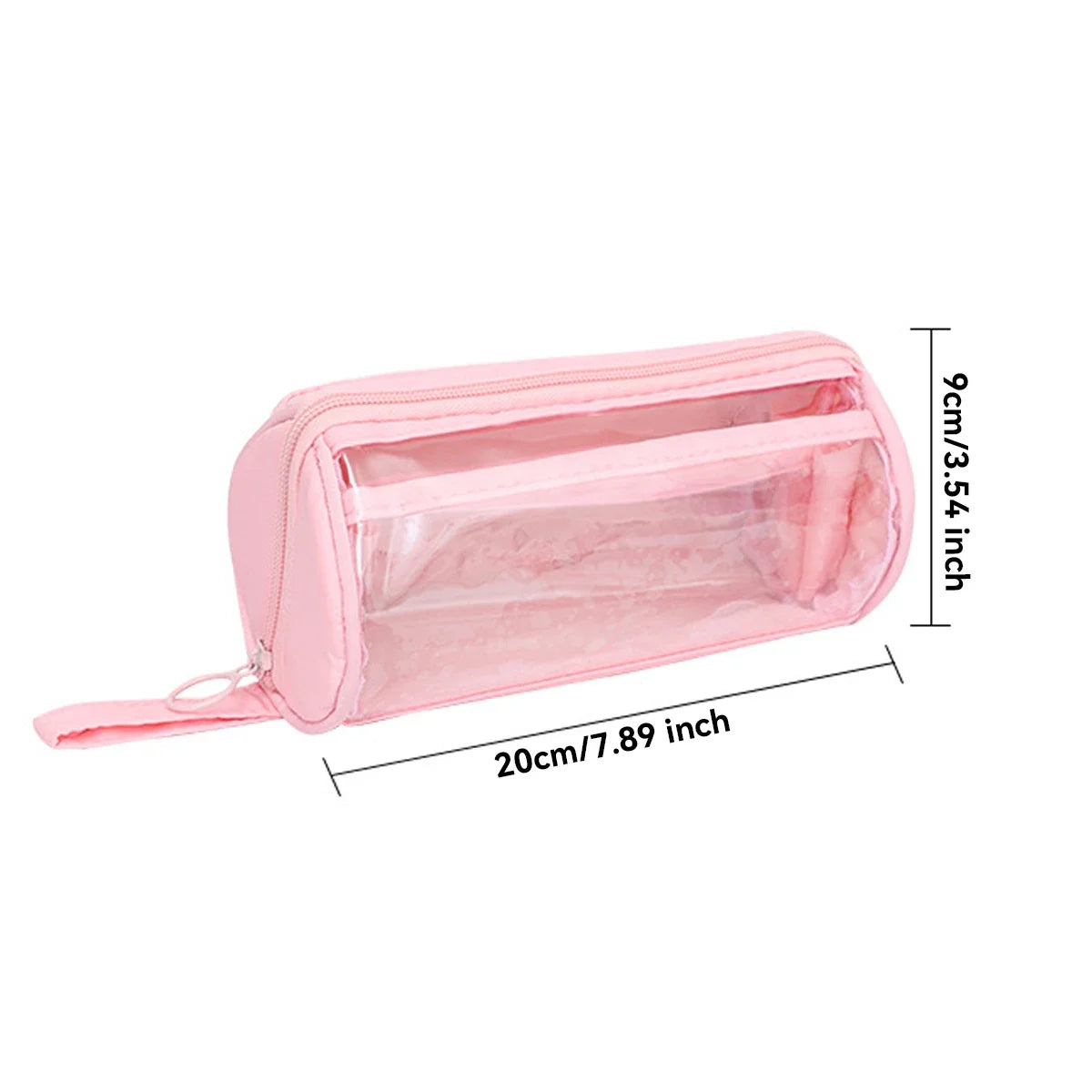 Frosted Transparent Pencil Case Double Layer School Organizer with Keychain Cute Aesthetic Stationery Box for Teens Girls & Boys