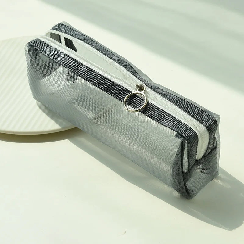 Korean Fresh Color Transparent Pencil Bags Kids Zipper Pen Pouch Stationery Organizer School Supplies Women Portable Makeup Bag