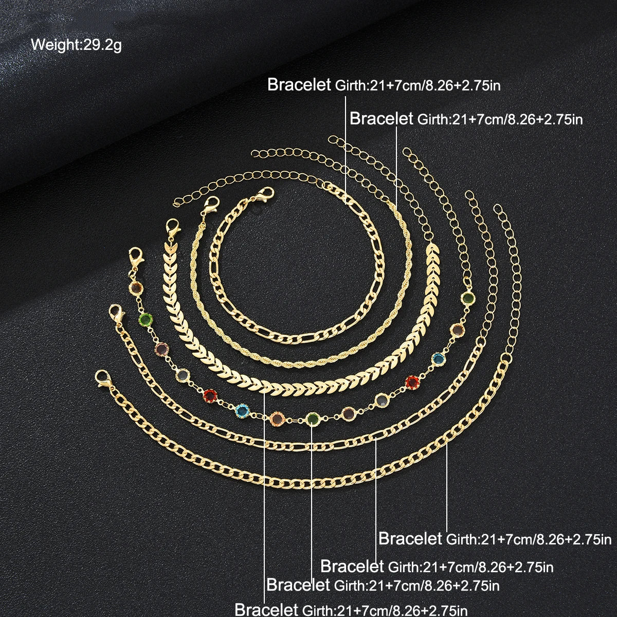 6Pcs/Set Gold Color Twisted Cuban Chain Anklet Set for Women Fashion Summer Colorful Zircon Anklet Beach Party Jewelry Gifts New