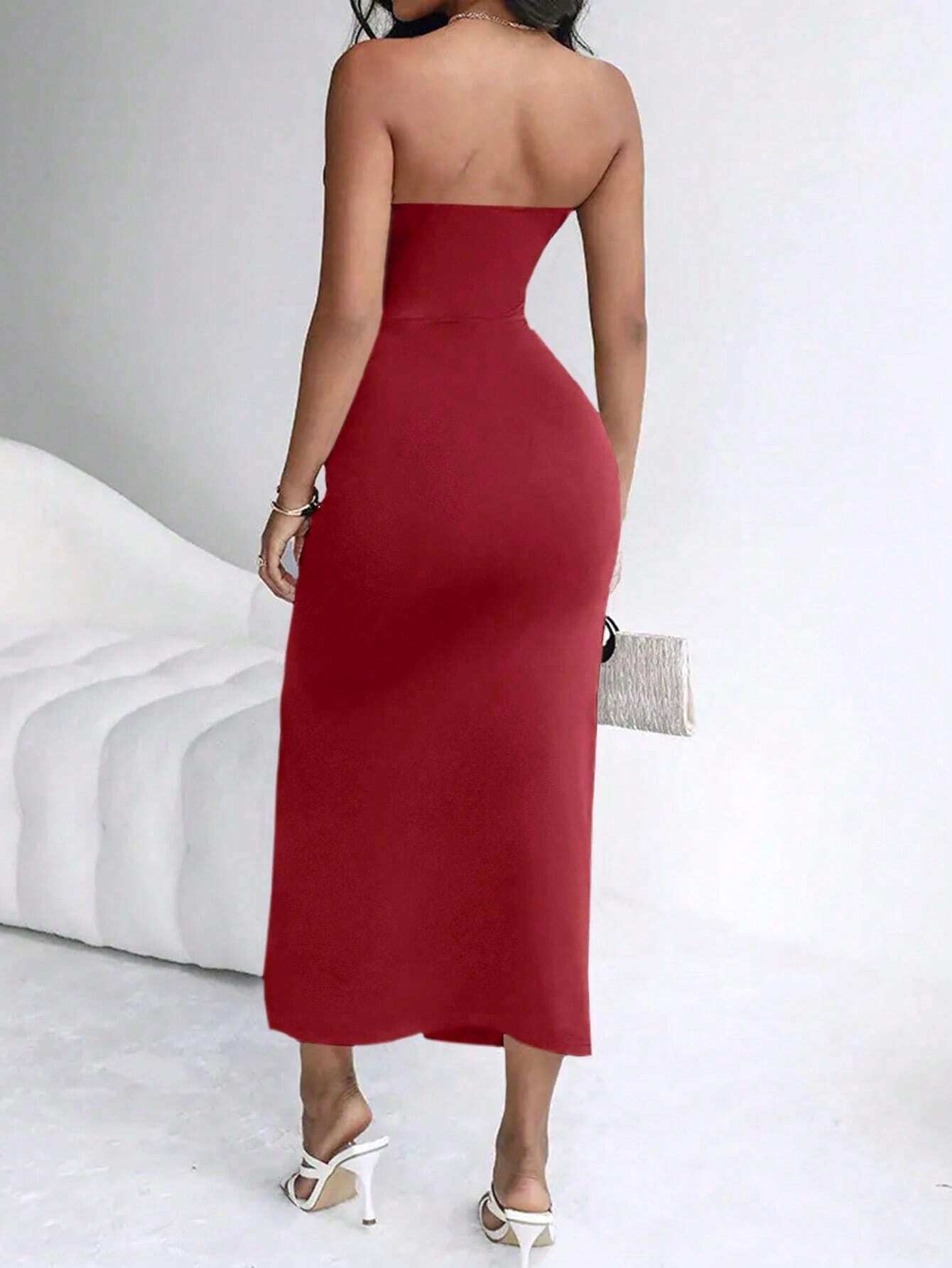 INAWLY Ladies' Plain and Simple Daily Chain Decorated Dress