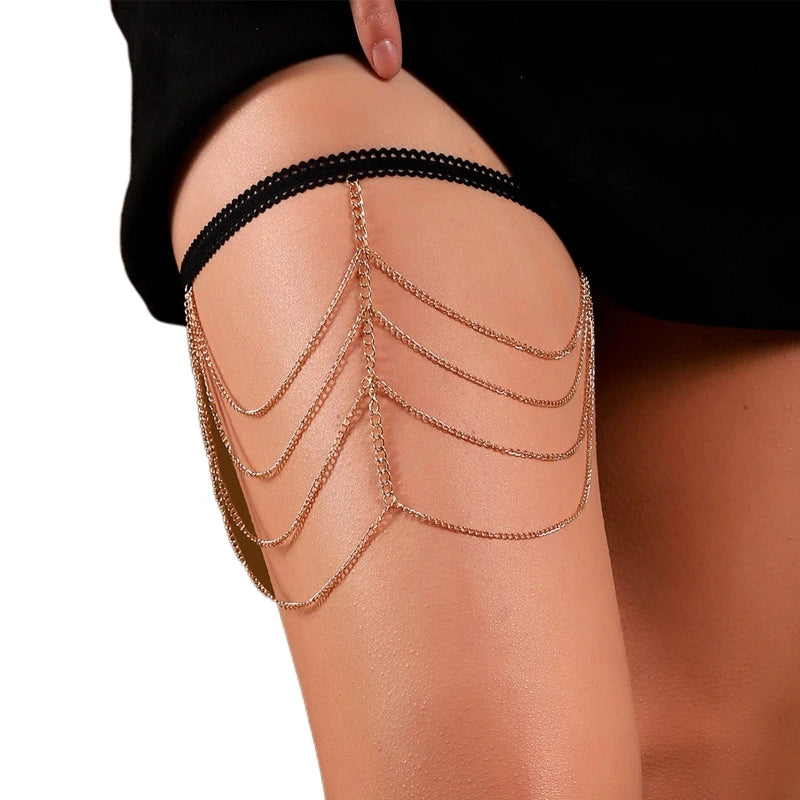 Shinning Boho Style Multi Layer Leg Harness Chain Gothic Thigh Chain for Bikini Dropshipping