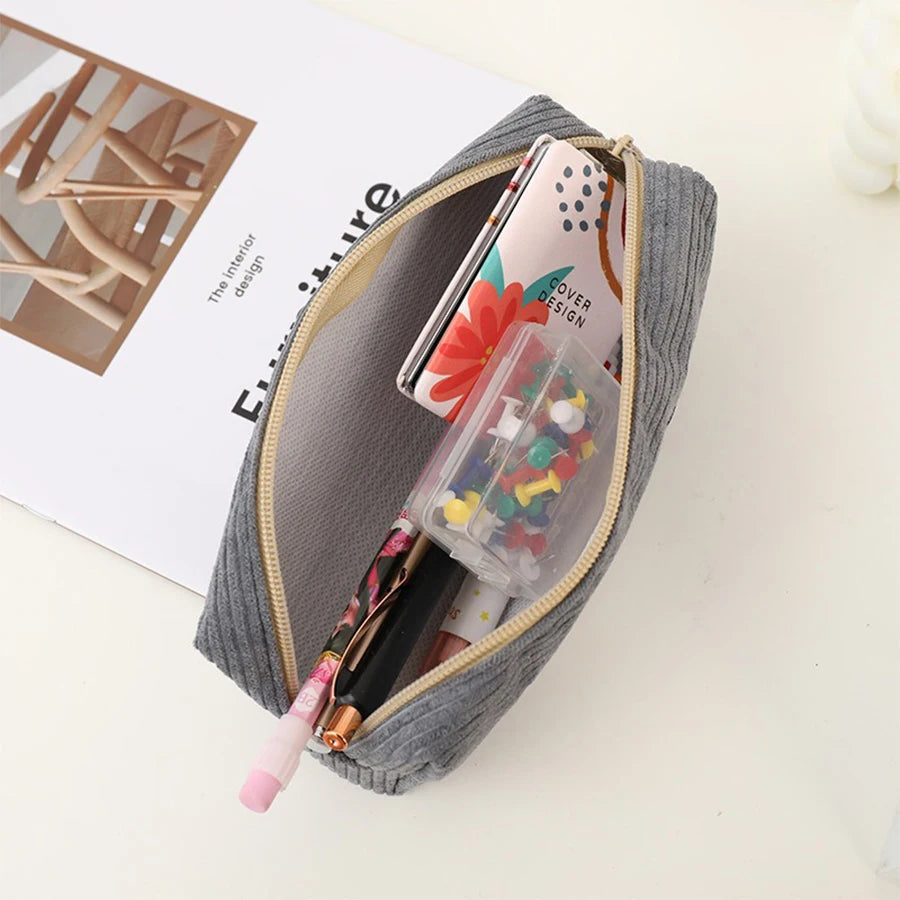 Cute Shark Pencil Case Unisex Korean Style Dirty Corduroy Resistant Storage Bag for Girls School Student Supplies Stationery