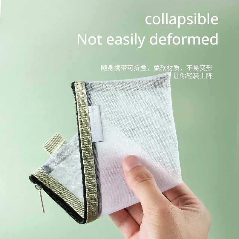 Cute Simple Morandi Color Edge Transparent Mesh Pencil Case Kawaii Pen Bag Student Stationery Aesthetic Back to School Supplies