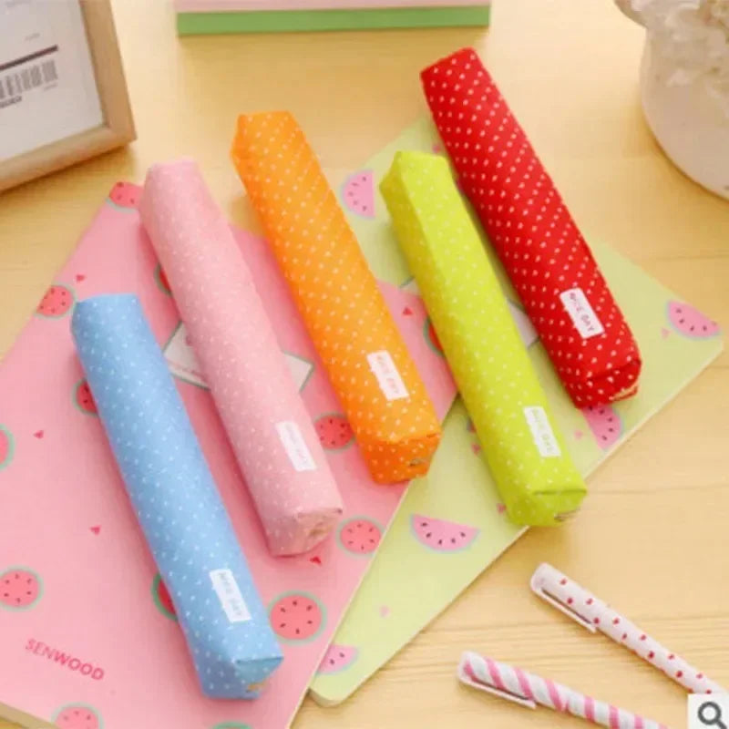 1Pc Korean Cute Stripe Polka Dot Candy Color Pencil Bag Portable Student Stationery Pencil Pouch Girls Back to School Supplies