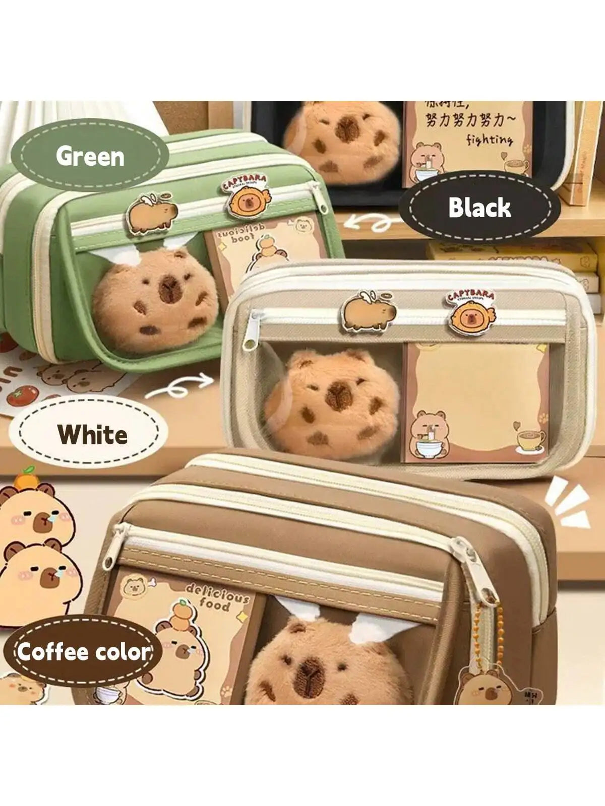 Kawaii Transparent Pencil Bag Large Capacity Korean School Organizer with 5 Compartments Waterproof Cosmetic Storage for Teens