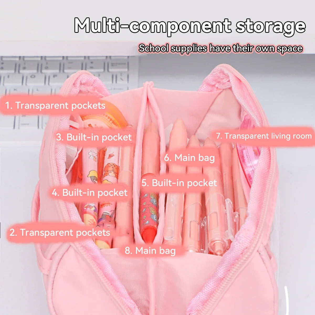 Frosted Transparent Pencil Case Double Layer School Organizer with Keychain Cute Aesthetic Stationery Box for Teens Girls & Boys