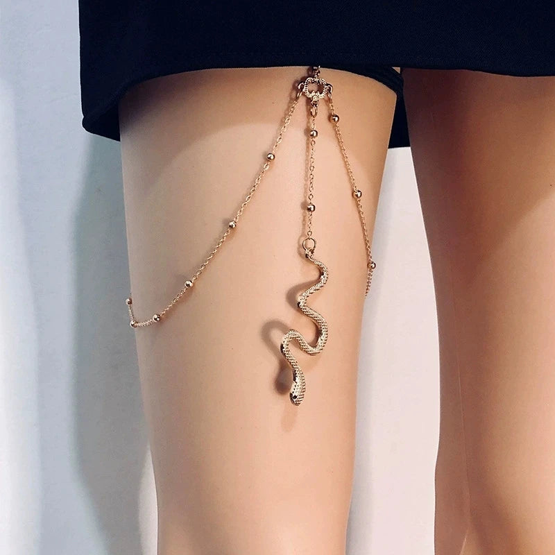 Boho Elastic Band Crystal Leg Thigh Chain for Women Summer Beach Sexy Tassel Multilayer Adjustable Body Jewelry Dress Decorate
