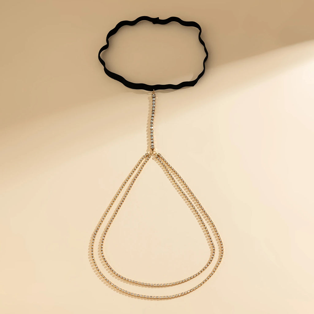 Ingemark Bohemian Elastic Band Leg Thigh Chain for Women Bikini Summer Rhinestone Adjustable Party Body Jewelry Wed Accessories