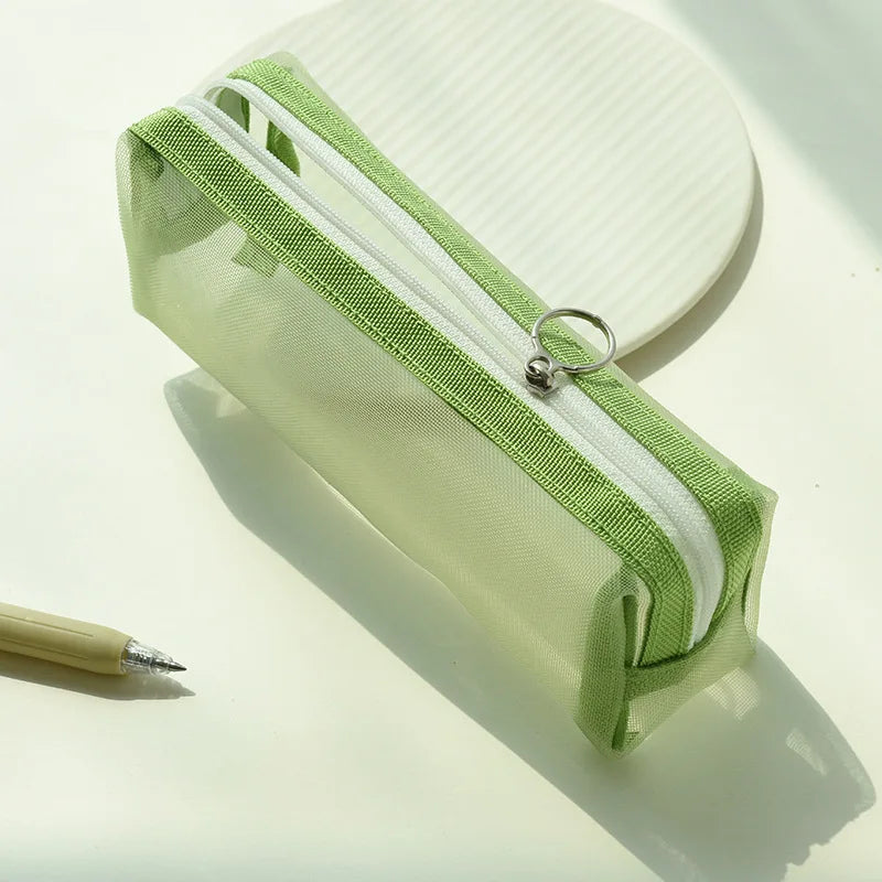 Korean Fresh Color Transparent Pencil Bags Kids Zipper Pen Pouch Stationery Organizer School Supplies Women Portable Makeup Bag