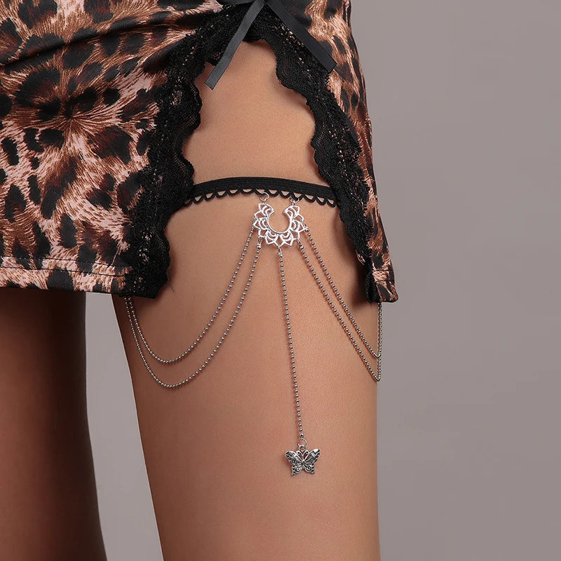 Aihua Bohemian Elestic Band Leg Chain for Women Sexy Long Tassel Flower Butterfly Pendants Leg Thigh Harness Beach Body Jewelry