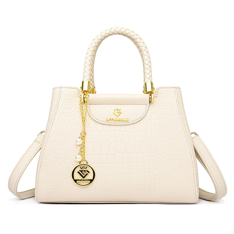 Woven Handle Elegant Handbag for Women High Quality Leather Top-Handle Bags Ladies Shoulder Crossbody Bag Quality Casual Tote