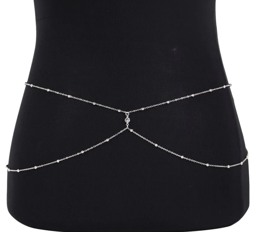 Clear Rhinestone Beaded Belly Chains for Women Gold Silver Color Metal Beach Bikini Link Chains Waist Body Jewelry Accessory