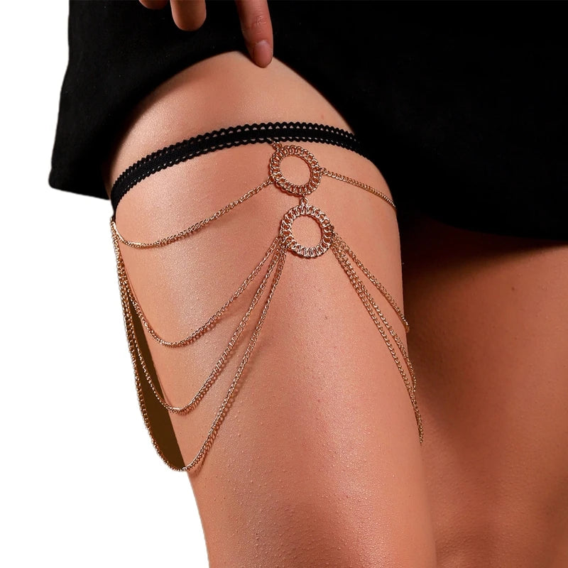 Shinning Boho Style Multi Layer Leg Harness Chain Gothic Thigh Chain for Bikini Dropshipping