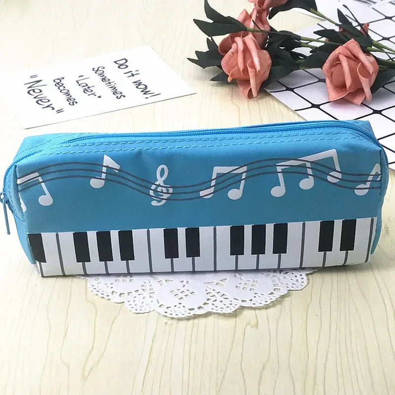Classic Music-Themed Pencil Bag Piano Score Note Pattern Student Stationery Bag Zipper Handle Large Capacity Pencil Cases