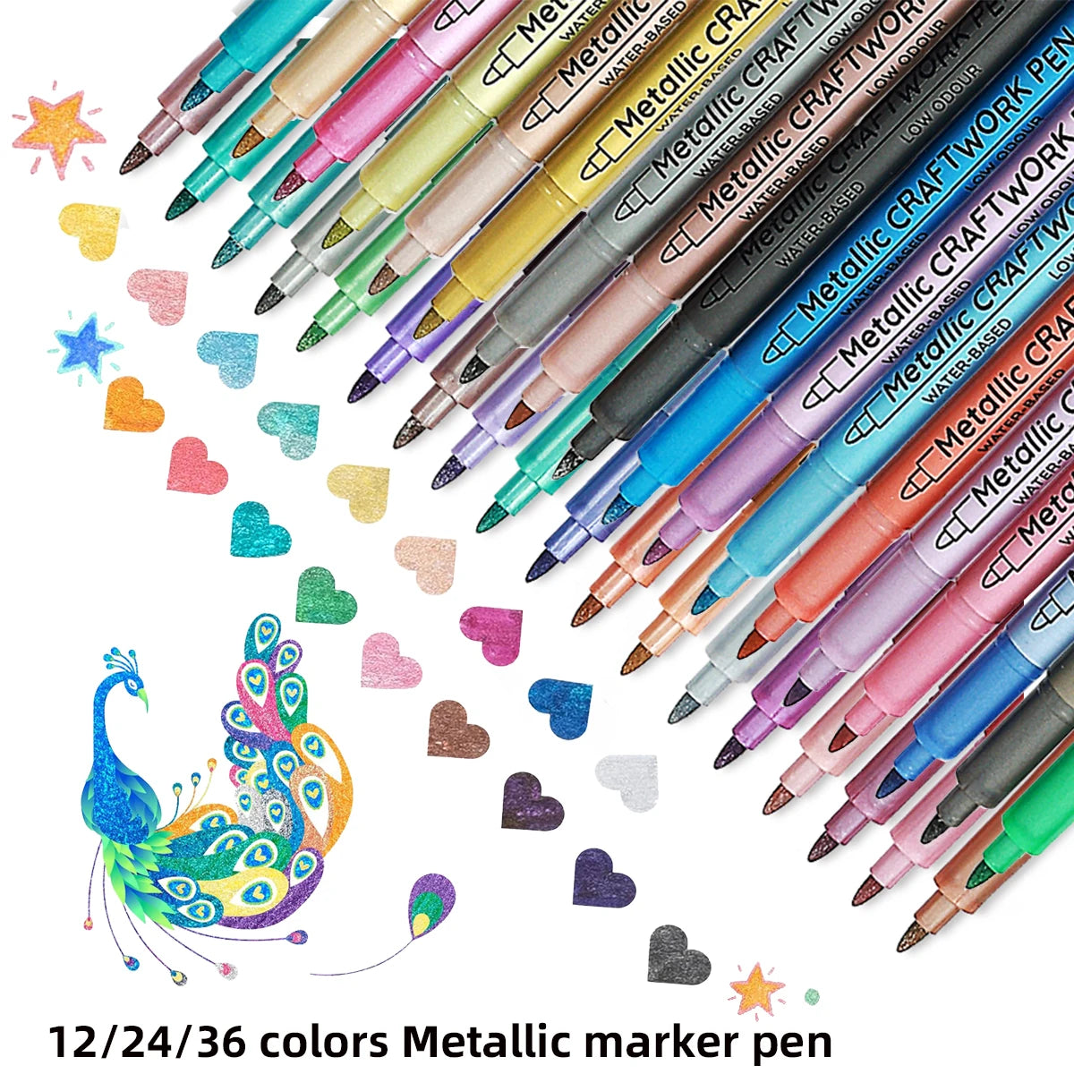Metallic Markers Pens12/24/36 Colors Art Painting Pen for Wood Canvas Stone Rock Painting Glass Ceramic Surfaces DIY Crafts