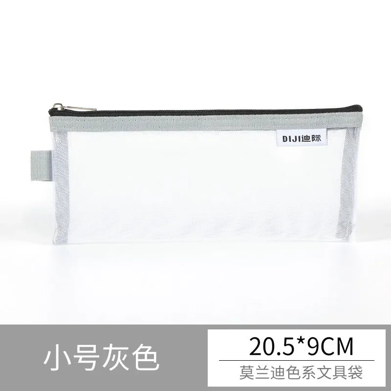 Cute Simple Morandi Color Edge Transparent Mesh Pencil Case Kawaii Pen Bag Student Stationery Aesthetic Back to School Supplies