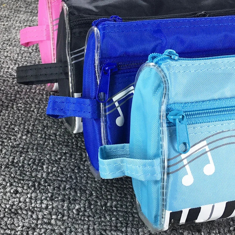 Classic Music-Themed Pencil Bag Piano Score Note Pattern Student Stationery Bag Zipper Handle Large Capacity Pencil Cases