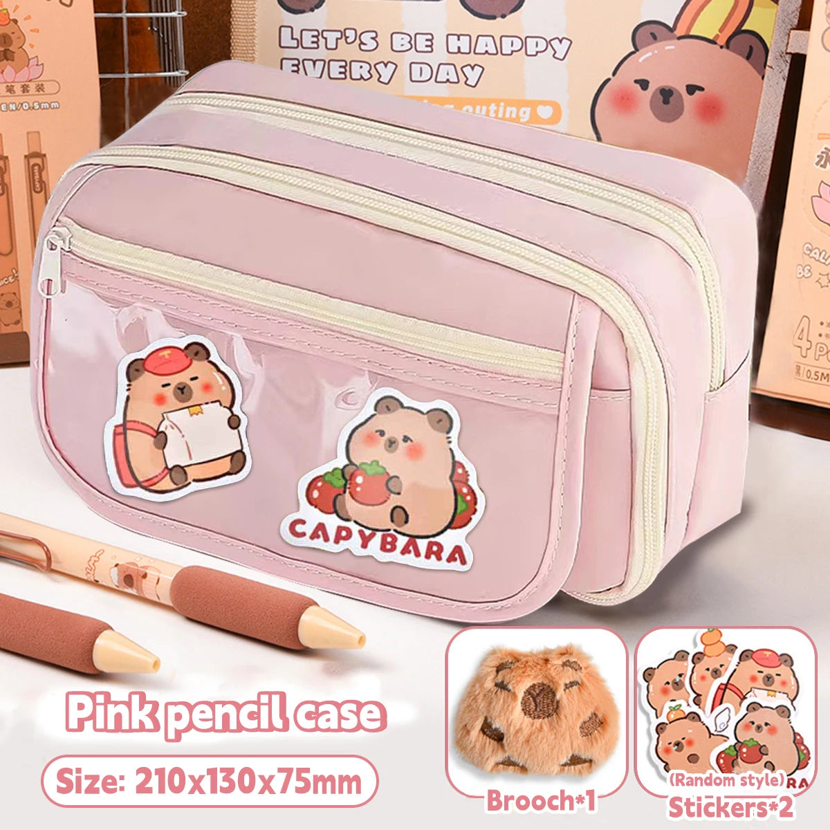 Kawaii Transparent Pencil Bag Large Capacity Korean School Organizer with 5 Compartments Waterproof Cosmetic Storage for Teens
